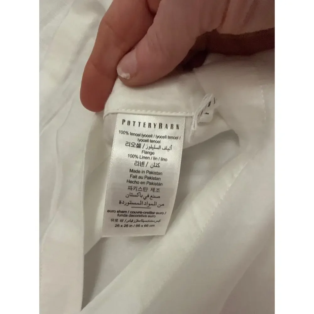 NWOT Pottery Barn White Tencel Lyocell & Linen Blend Euro Sham, 26x26